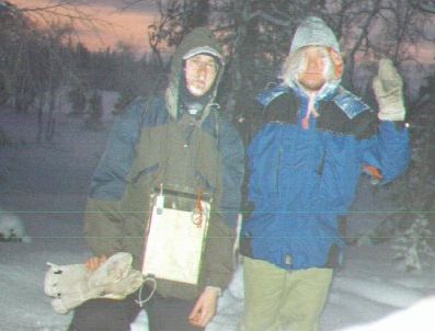 P�iv�retki -30�C:ssa ker�si v�h�n kuuraa hiuksiin ja partaan. Poseeraamassa min� ja Jussi.
